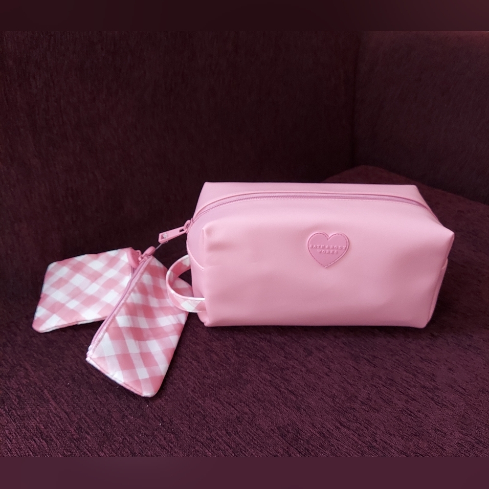 Gingham pink toiletry bag by bath and body works